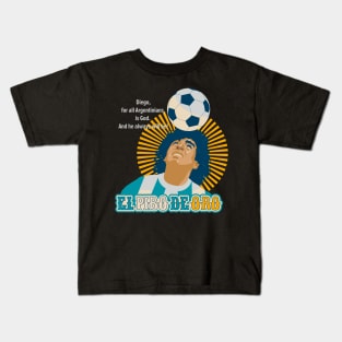 El Pibe de Oro - Diego Maradona Head Juggle Portrait for True Football Aficionados Kids T-Shirt